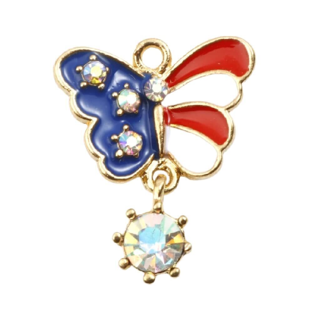 9364 10PC Gold-Plated Alloy Enamel Independence Day Butterfly Dangle